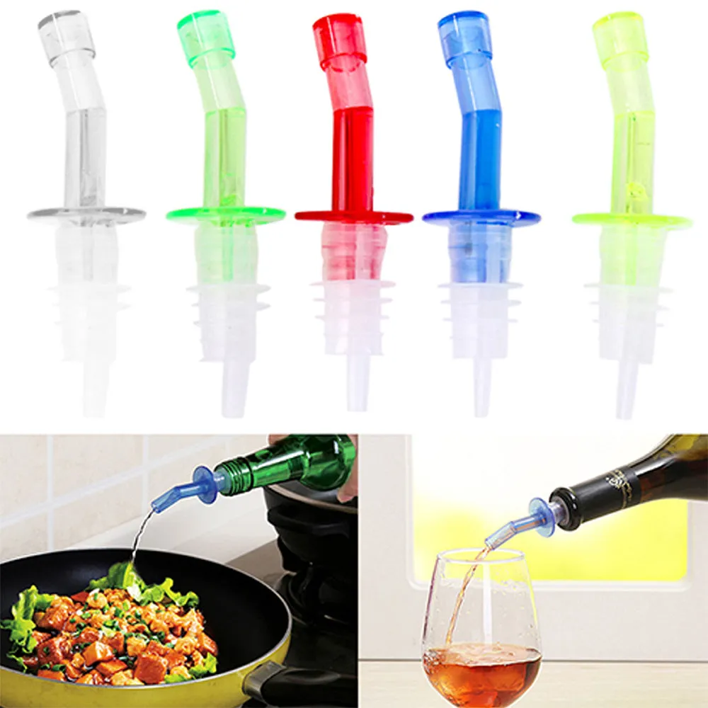 4 Pc Liquor Spirit Pourer Free Flow Oil Wine Bottle Pour Spout Stopper Plastic