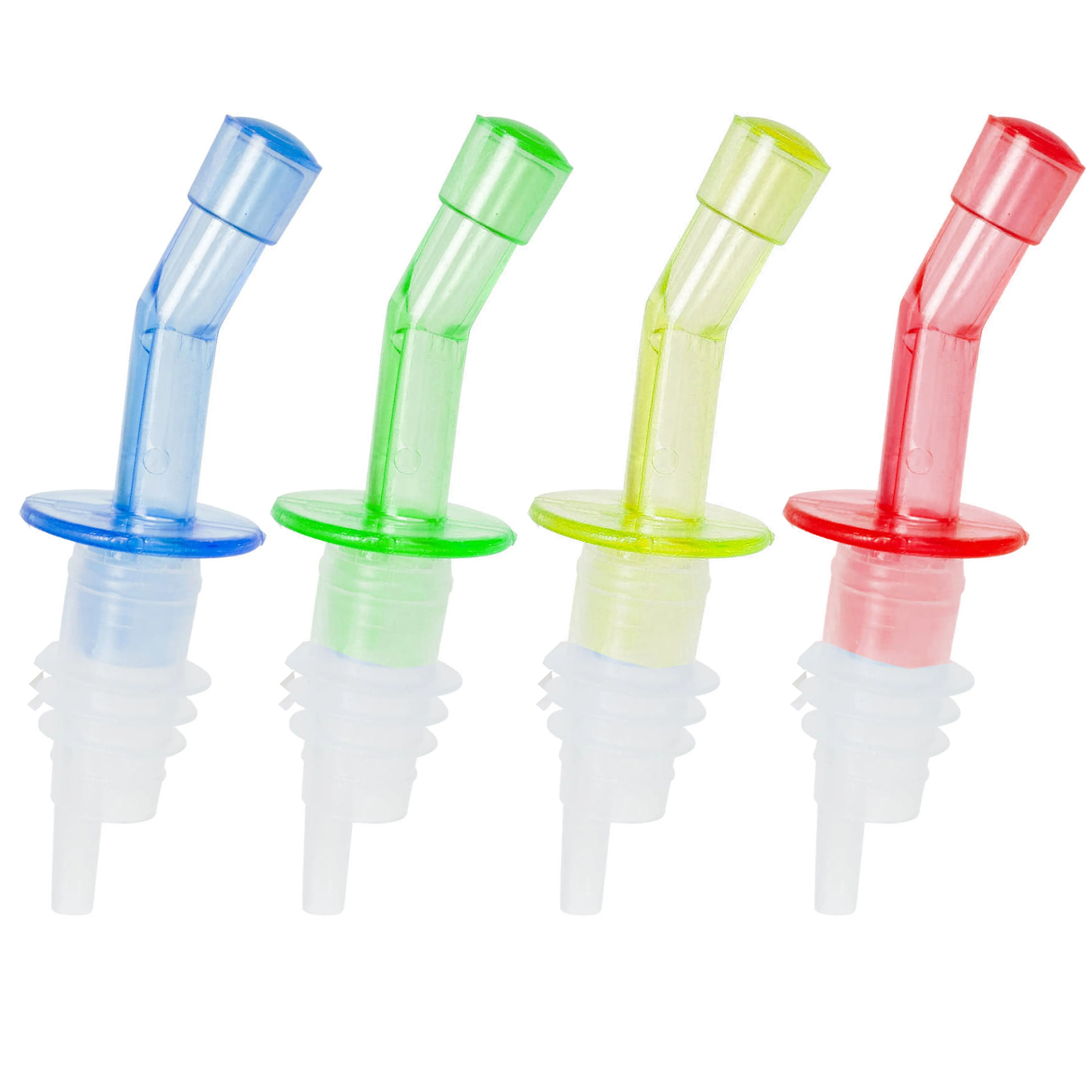 4 Pc Liquor Spirit Pourer Free Flow Oil Wine Bottle Pour Spout Stopper Plastic