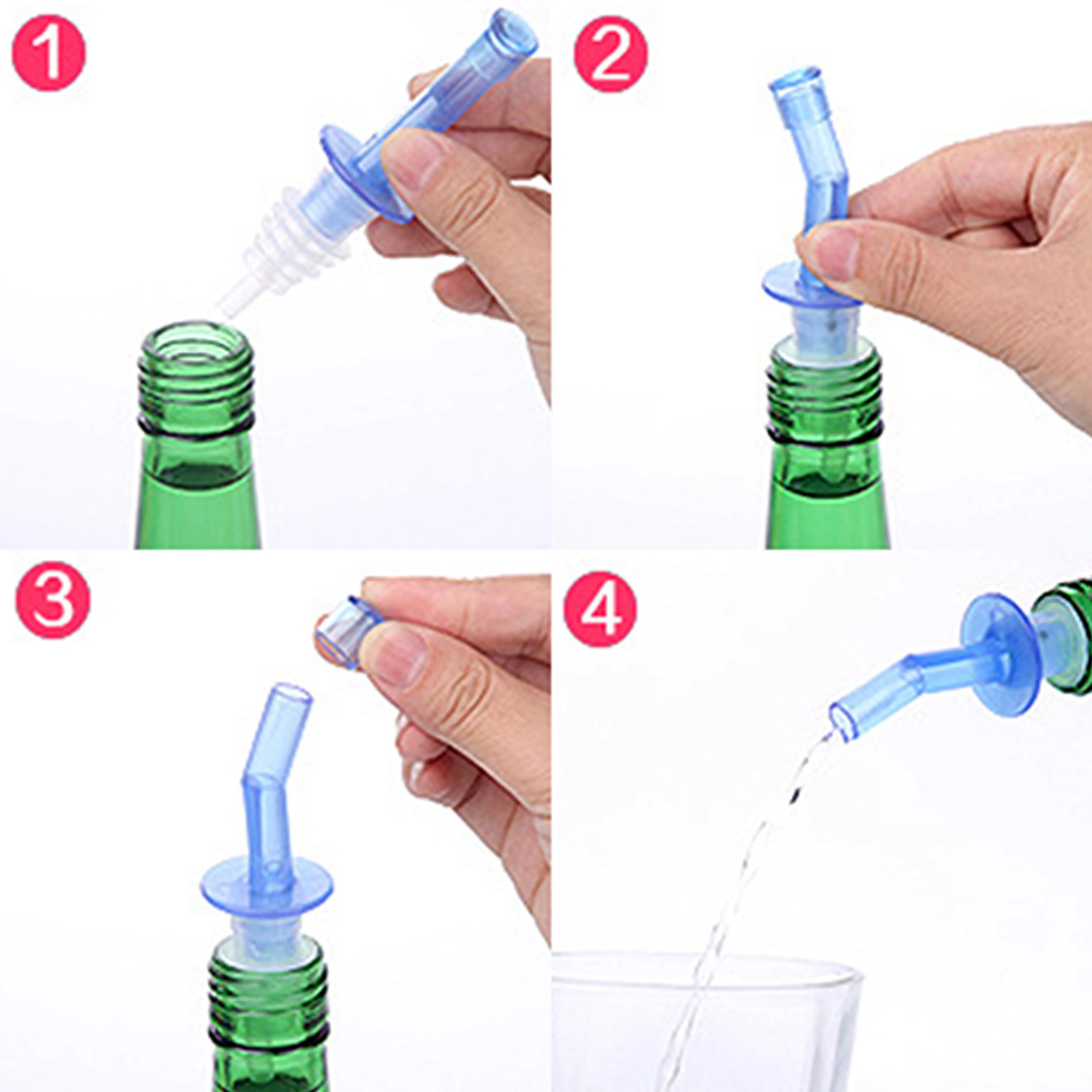 4 Pc Liquor Spirit Pourer Free Flow Oil Wine Bottle Pour Spout Stopper Plastic