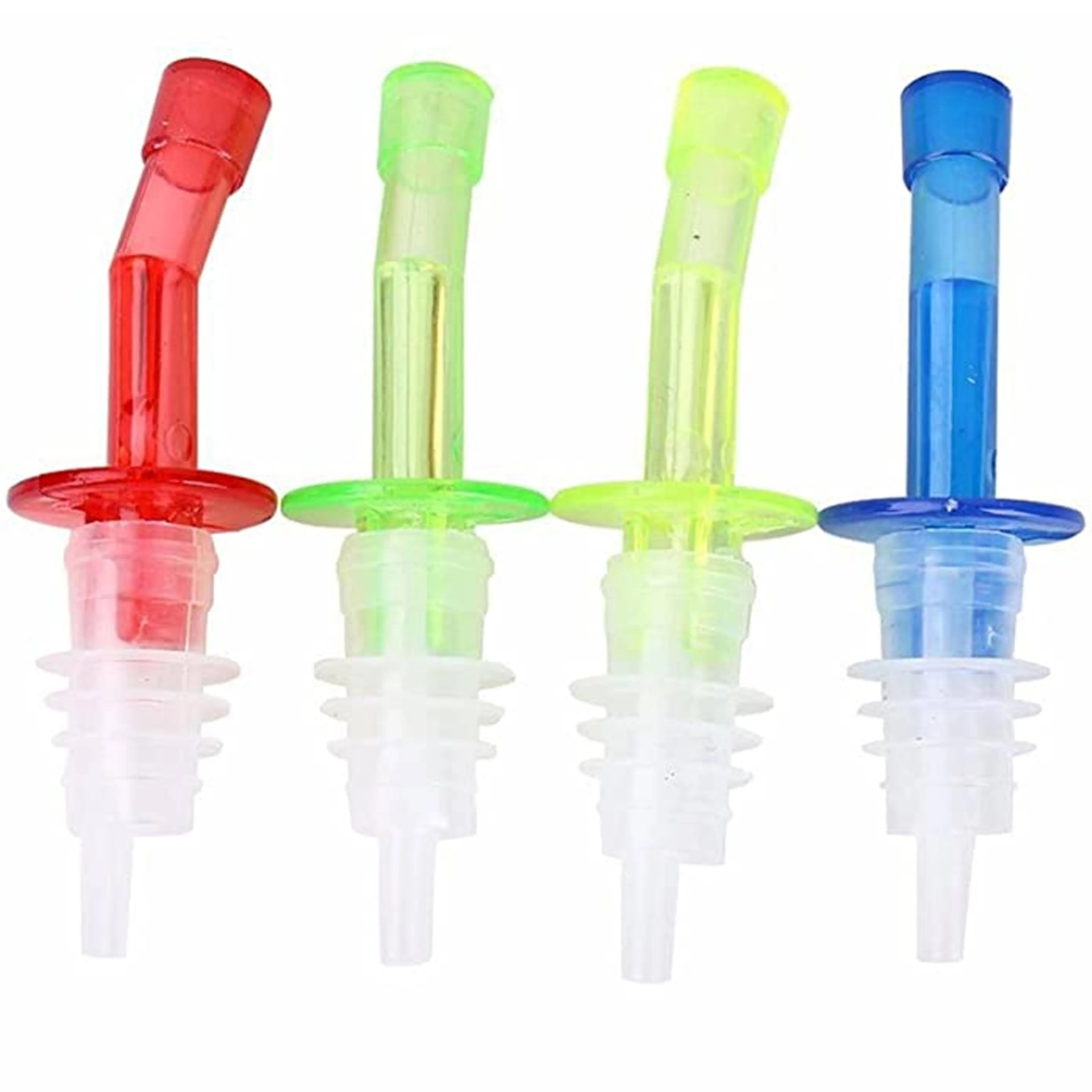 4 Pc Liquor Spirit Pourer Free Flow Oil Wine Bottle Pour Spout Stopper Plastic