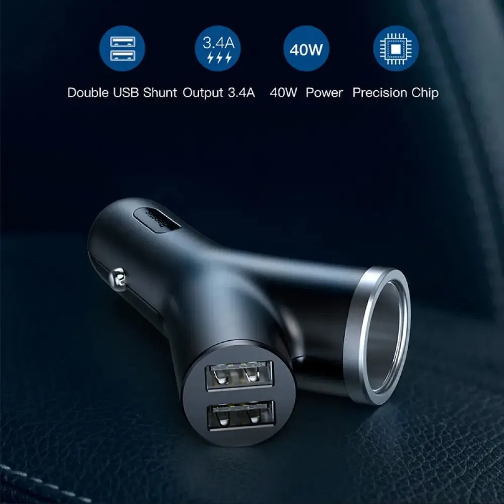 40w Dual Usb Gps 3 Devices Car Phone Charger for Universal Mobile Phones