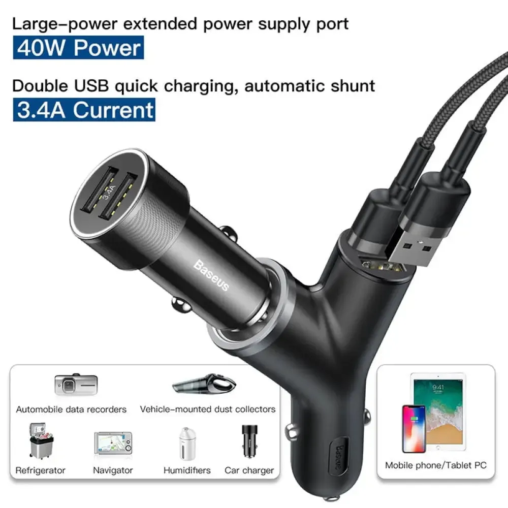 40w Dual Usb Gps 3 Devices Car Phone Charger for Universal Mobile Phones
