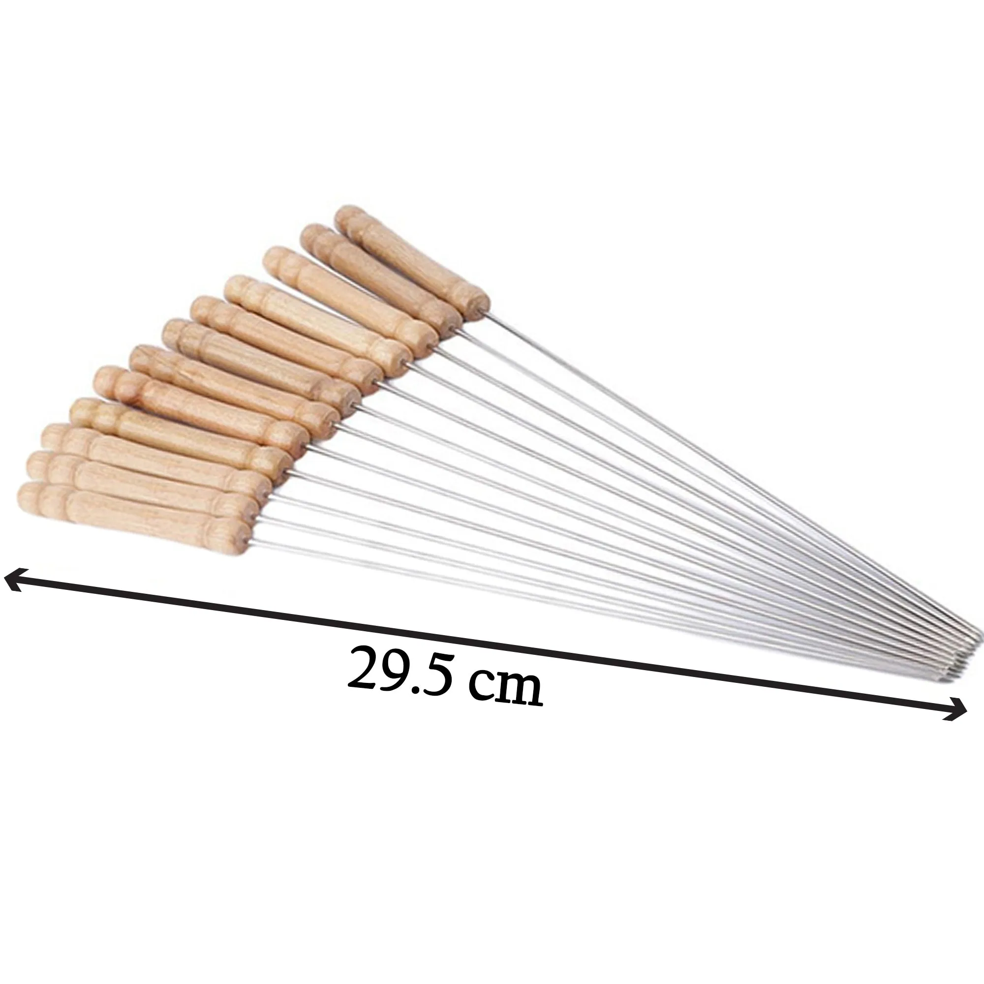 Barbecue Skewers for BBQ Tandoor and Gril with Wooden Handle - Pack of 12