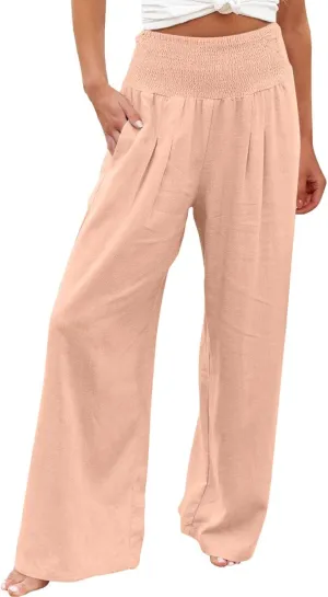 Ceboyel Women's Flowy Summer Pants Wide Leg Palazzo Pant High Waisted Trousers Loose Fitting Trendy Casual Vacation Outfits