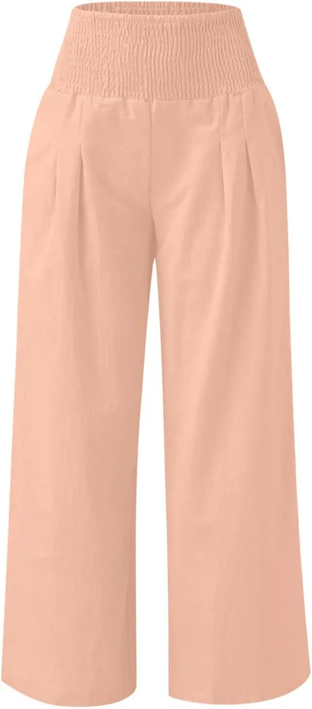 Ceboyel Women's Flowy Summer Pants Wide Leg Palazzo Pant High Waisted Trousers Loose Fitting Trendy Casual Vacation Outfits
