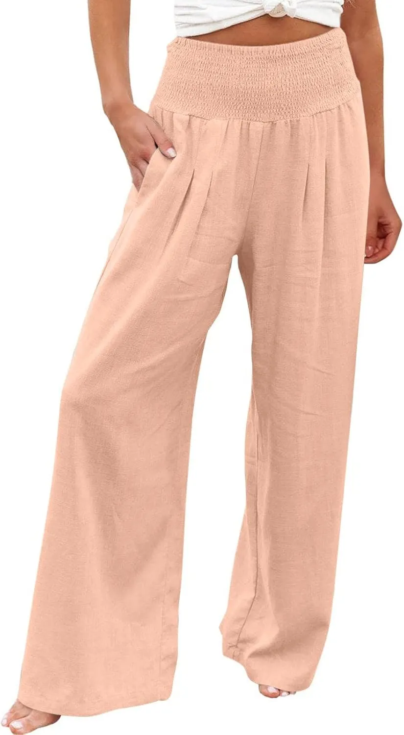 Ceboyel Women's Flowy Summer Pants Wide Leg Palazzo Pant High Waisted Trousers Loose Fitting Trendy Casual Vacation Outfits