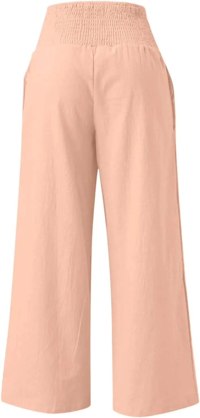 Ceboyel Women's Flowy Summer Pants Wide Leg Palazzo Pant High Waisted Trousers Loose Fitting Trendy Casual Vacation Outfits