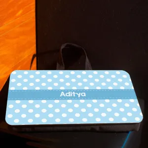 Lap pad <br> Personalised, Blue polka dots