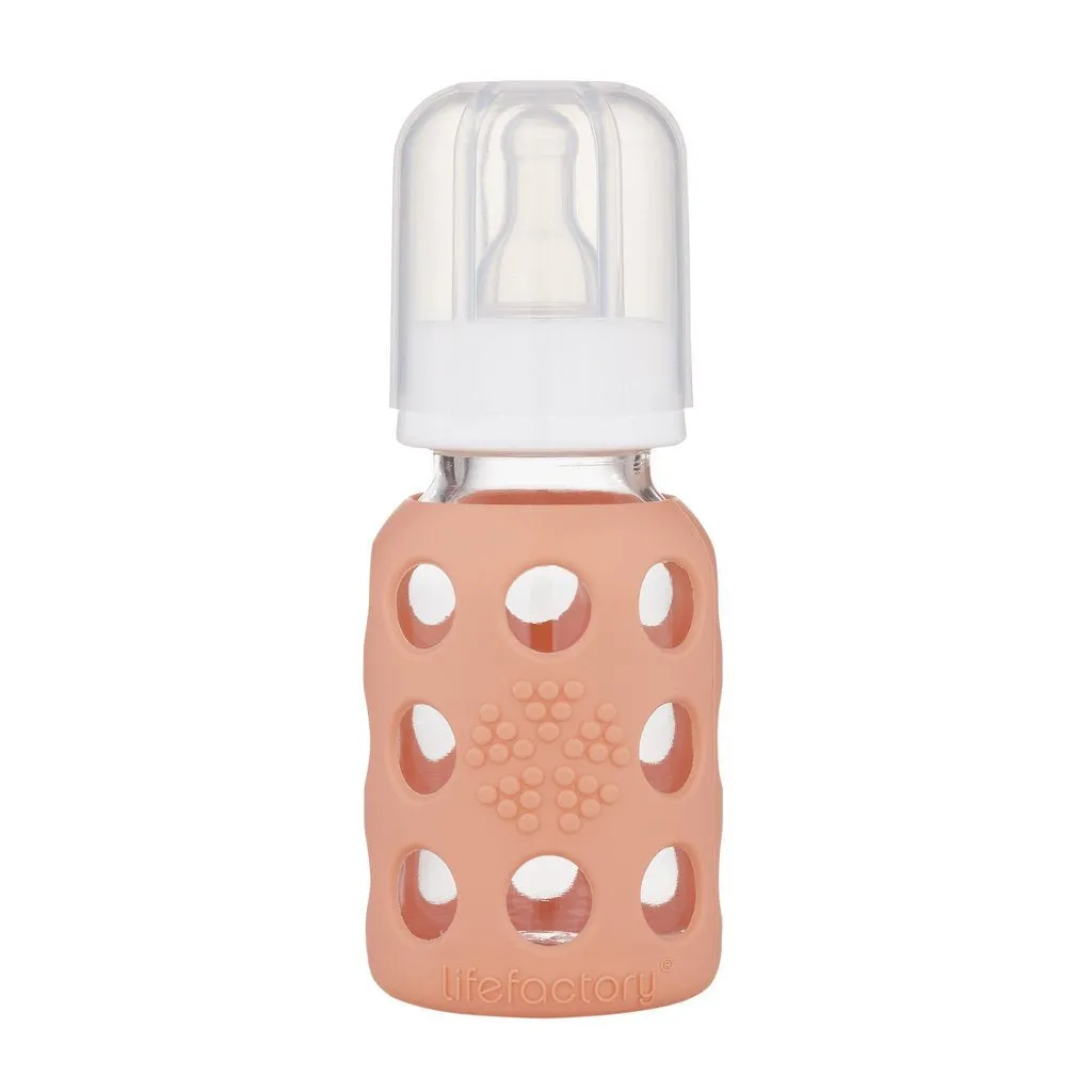 Lifefactory 4 oz Glass Baby Bottle with Silicone Sleeve - Cantaloupe