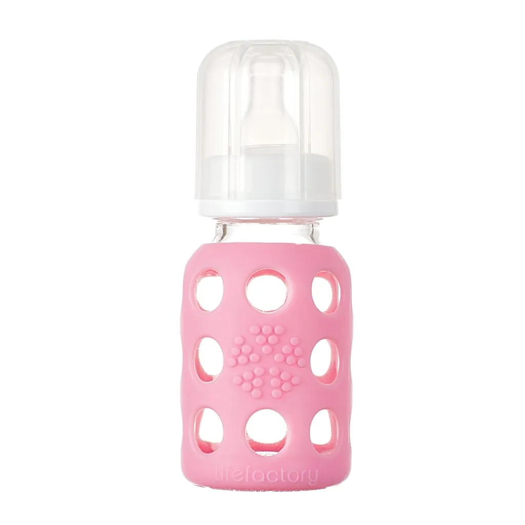 Lifefactory 4 oz Glass Baby Bottle with Silicone Sleeve - Pink