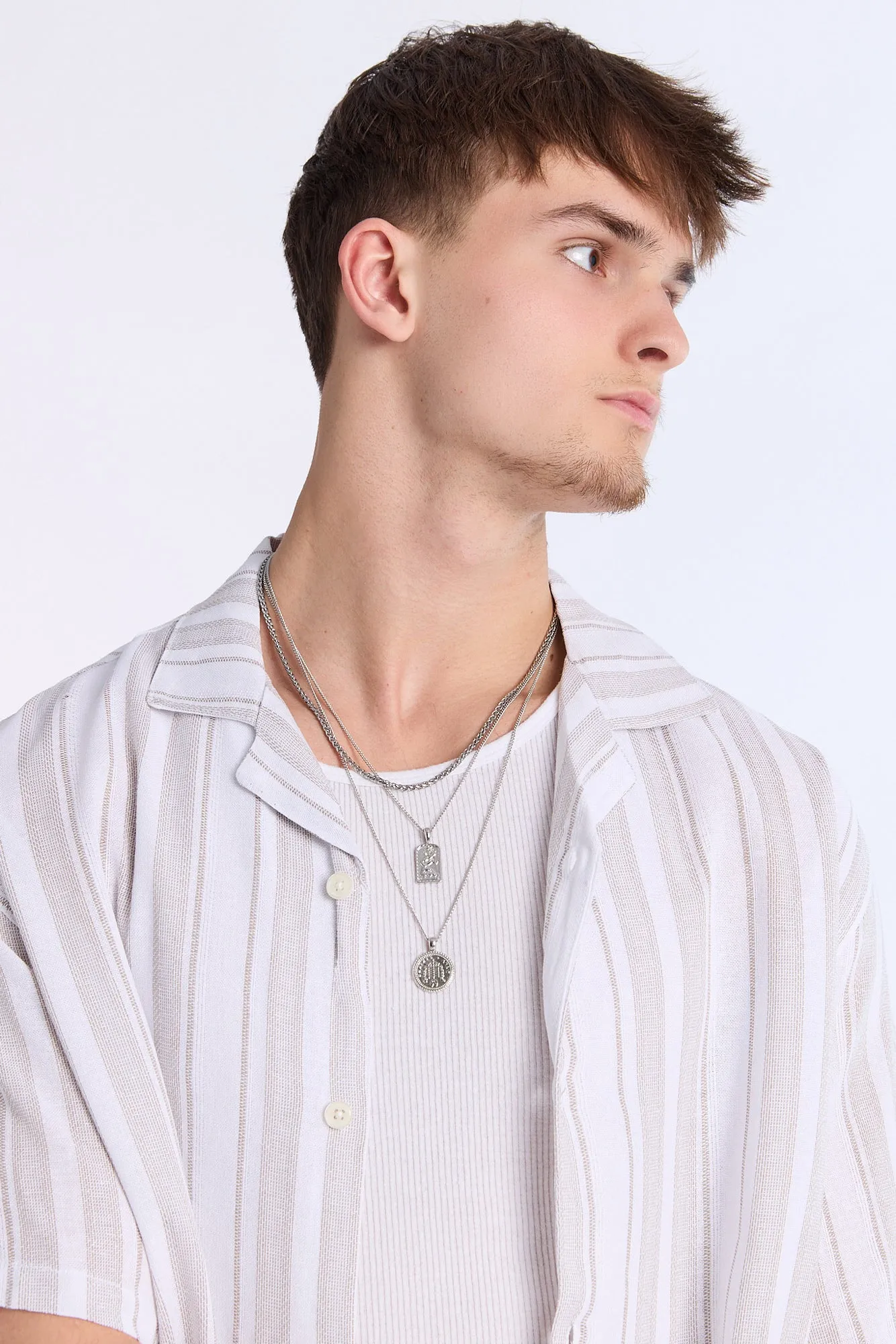 Linen-Blend Textured Striped Knit Short Sleeve Shirt