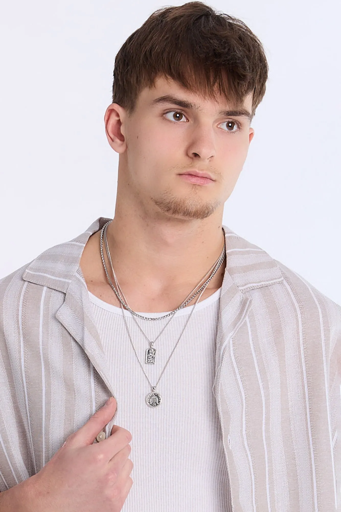 Linen-Blend Textured Striped Knit Short Sleeve Shirt